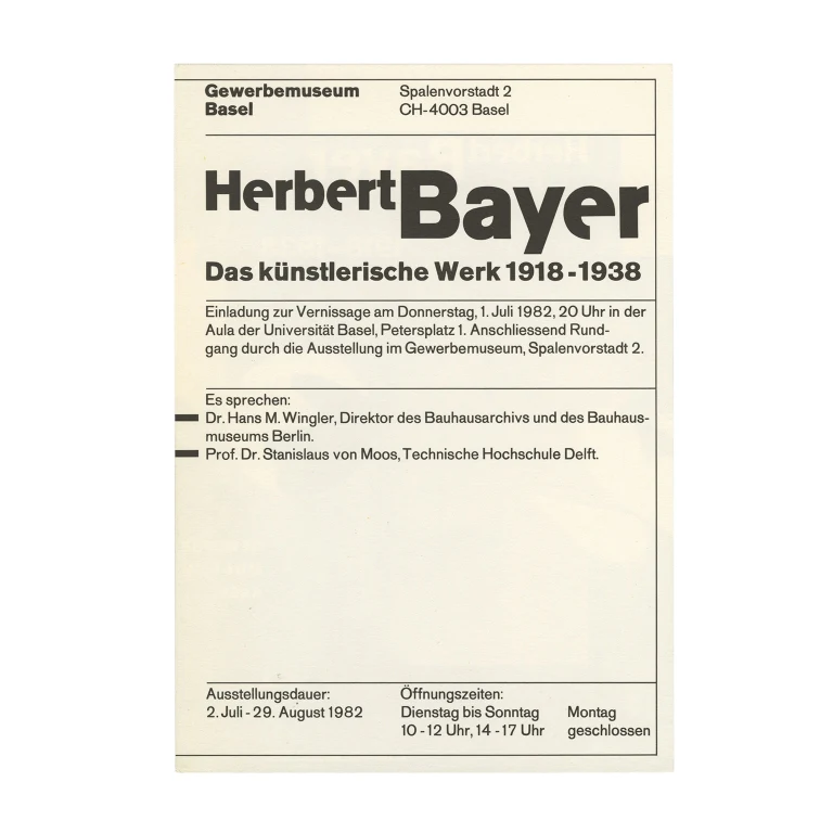 Detail for Herbert Bayer Das künstlerische Werk 1918 - 1938 Gewerbe Museum Basel Invitation Flyer, 1982 (2 of 3)