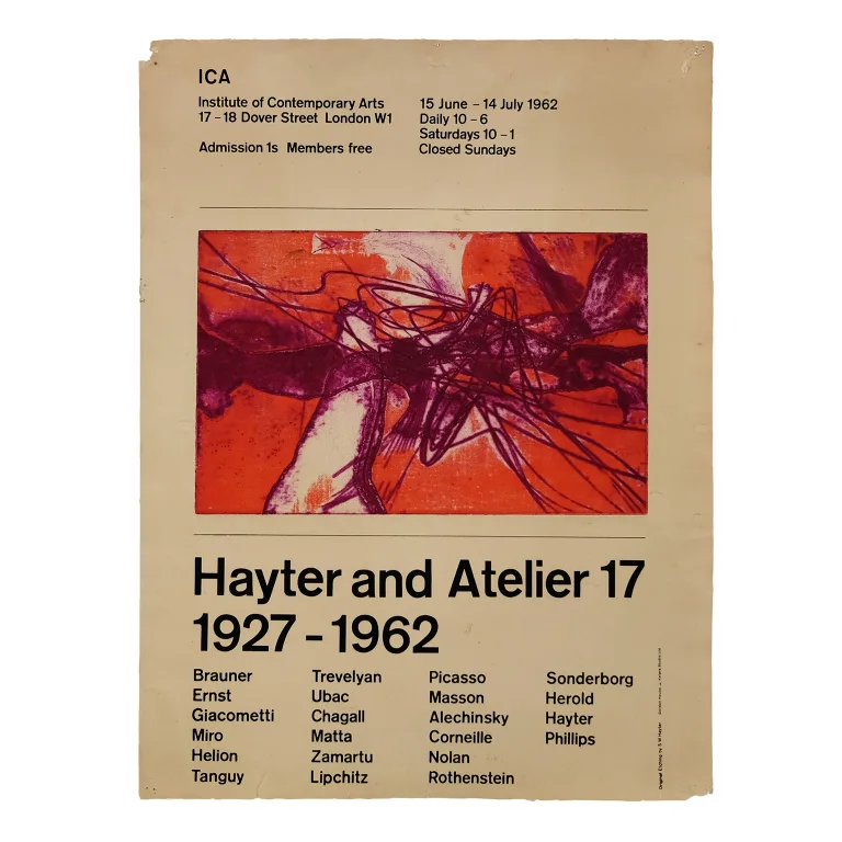 Detail for Hayter and Atelier 17 1927 - 1962 at Institute of Contemporary Arts London Original Etching Exhibition Poster, 1962 (1 of 4)