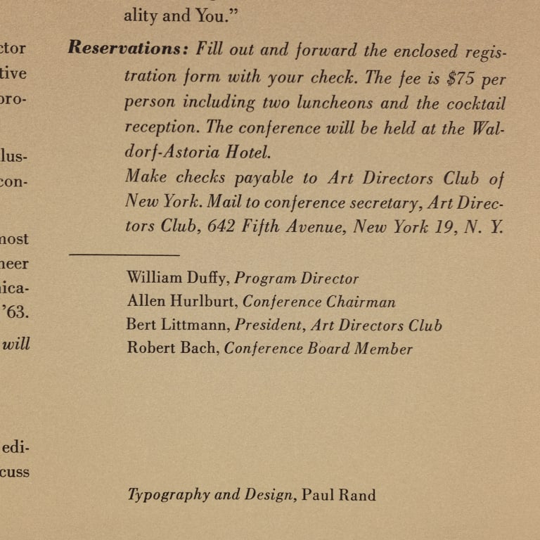 Detail for Paul Rand Designed New York Art Directors Club Event Poster & Stationery, 1963 (2 of 2)