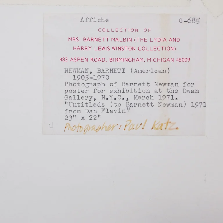 Detail for Barnett Newman Untitleds from Dan Flavin Dwan Gallery New York City Exhibition Poster, 1971 (4 of 4)