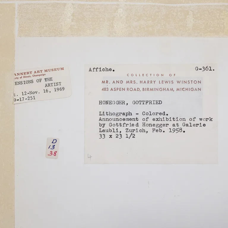 Detail for Gottfried Honegger at Galerie Läubli Gemälde Grafik Exhibition Poster, 1958 (5 of 5)