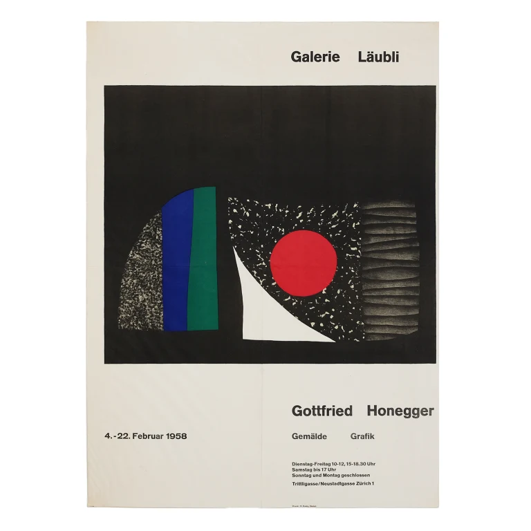 Detail for Gottfried Honegger at Galerie Läubli Gemälde Grafik Exhibition Poster, 1958 (1 of 5)