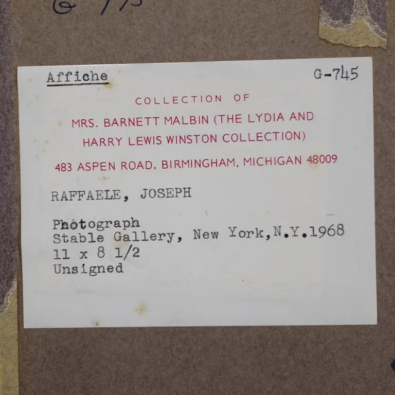 Detail for Joe Raffaele at Stable Gallery Exhibition Invitation, 1968 (4 of 4)