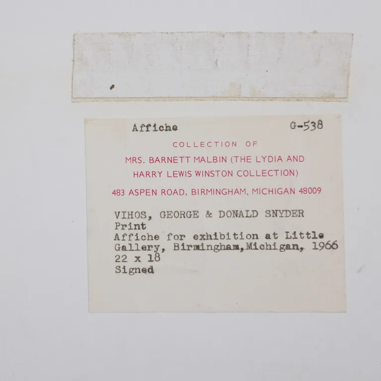 Detail for Georg Vihos / Donald Snyder Exhibition Poster at Little Gallery, 1966 (4 of 4)