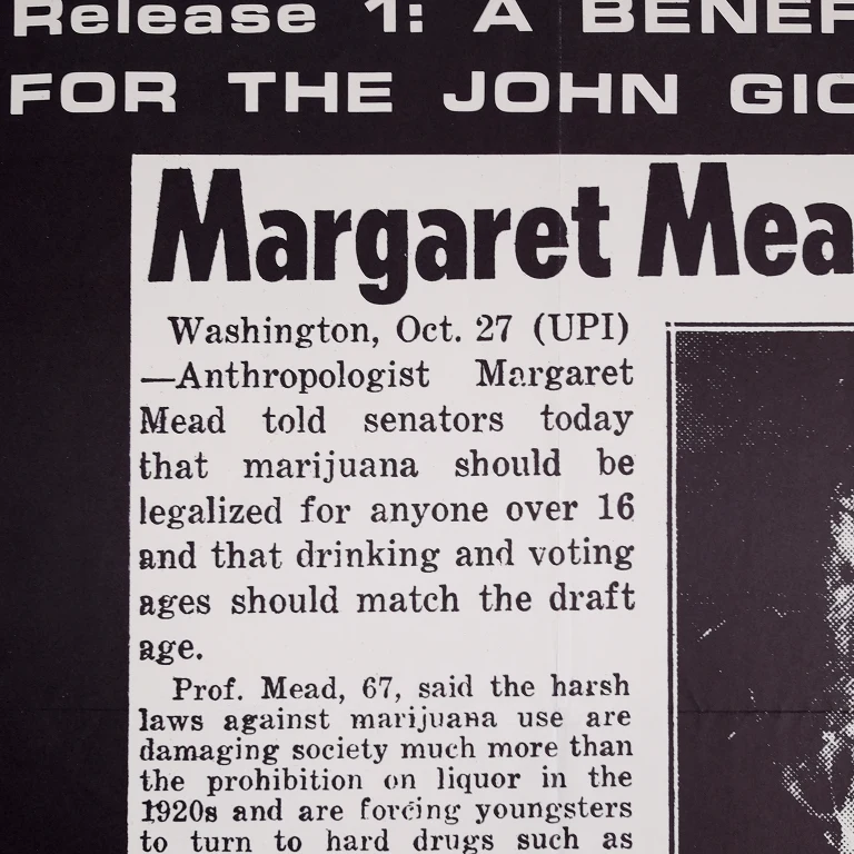 Detail for Release 1: Benefit for John Giorno Defense Fund Margaret Mead Legal Pot: Yvonne Rainer, Andy Warhol, Allen Ginsberg, Silver Apples Poster, 1969 (4 of 5)