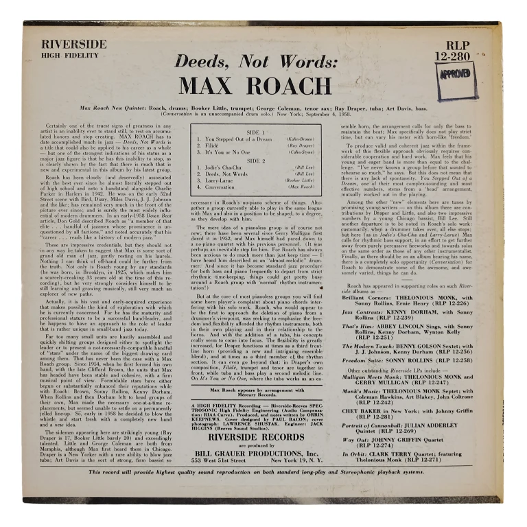 Detail for "Deeds, Not Words" by Max Roach - LP, 1958 (2 of 3)