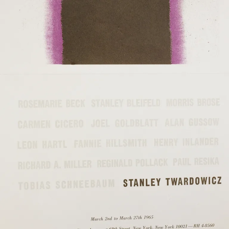 Detail for Stanley Twardowicz Recent Paintings Exhibition at Peridot Gallery Invitation, 1965 (2 of 3)